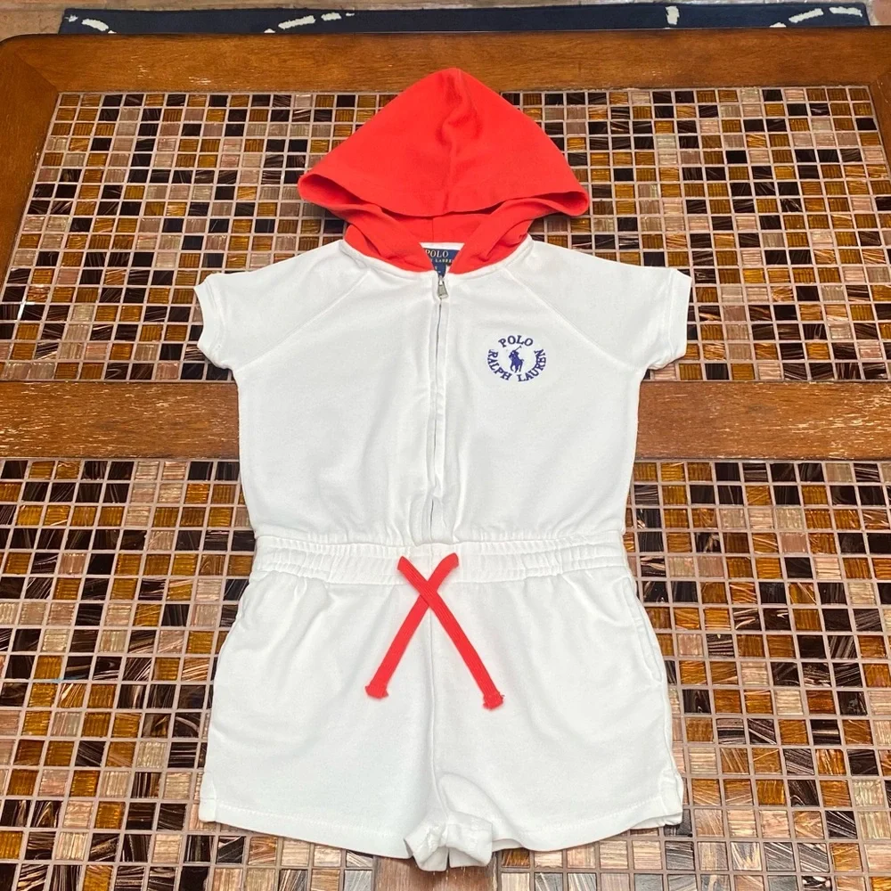 Ralph Lauren Girls Spa Terry Hooded Romper